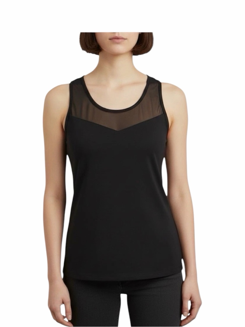 Halogen Black Sleeveless Mesh Panel Keyhole Back Tank Top Size Medium